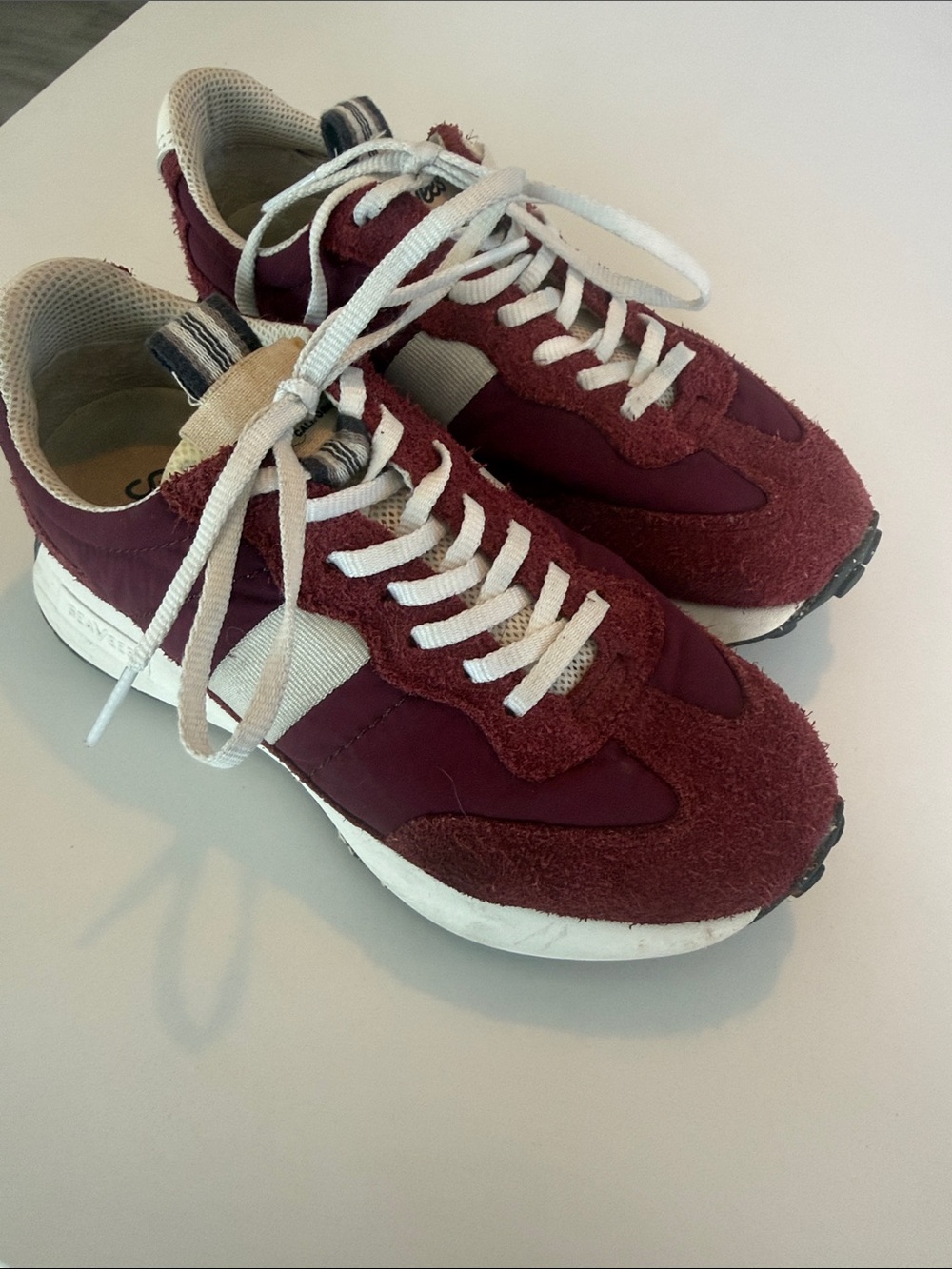 SeaVees Women's Acorn Burgundy and White Retro Runner Sneakers